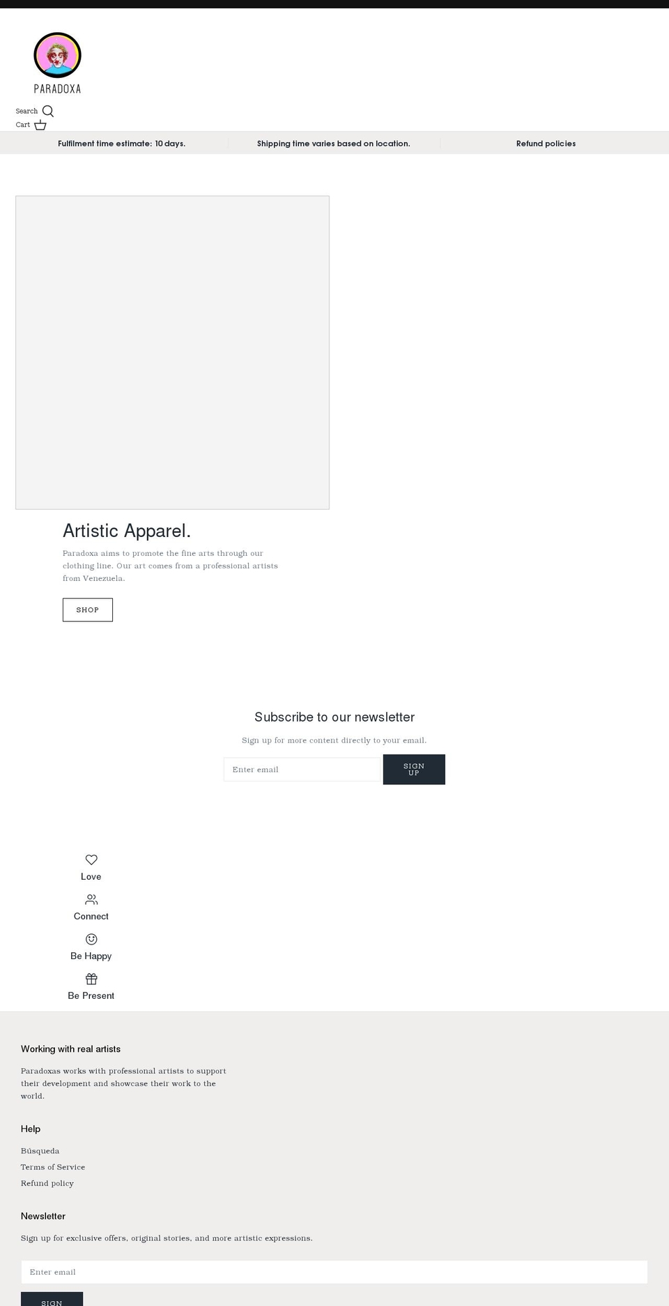paradoxaart.com shopify website screenshot