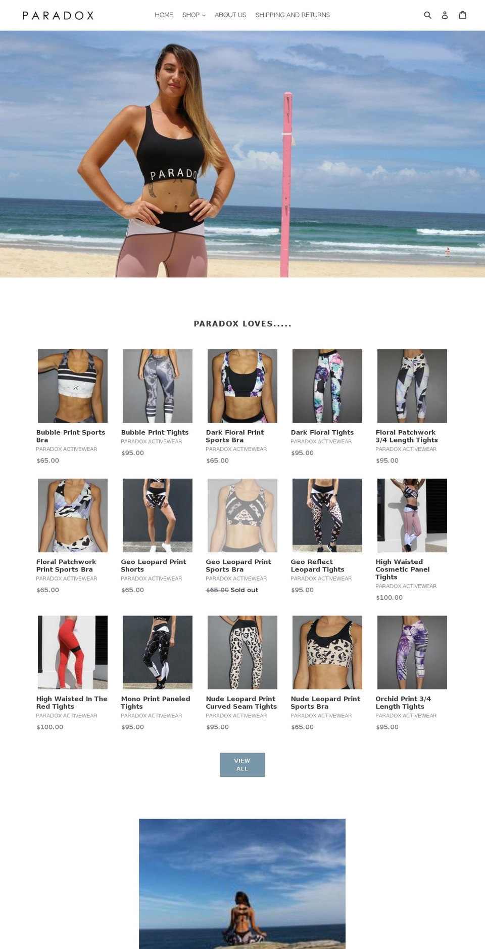 paradoxactivewear.com — Shopify storefront screenshot