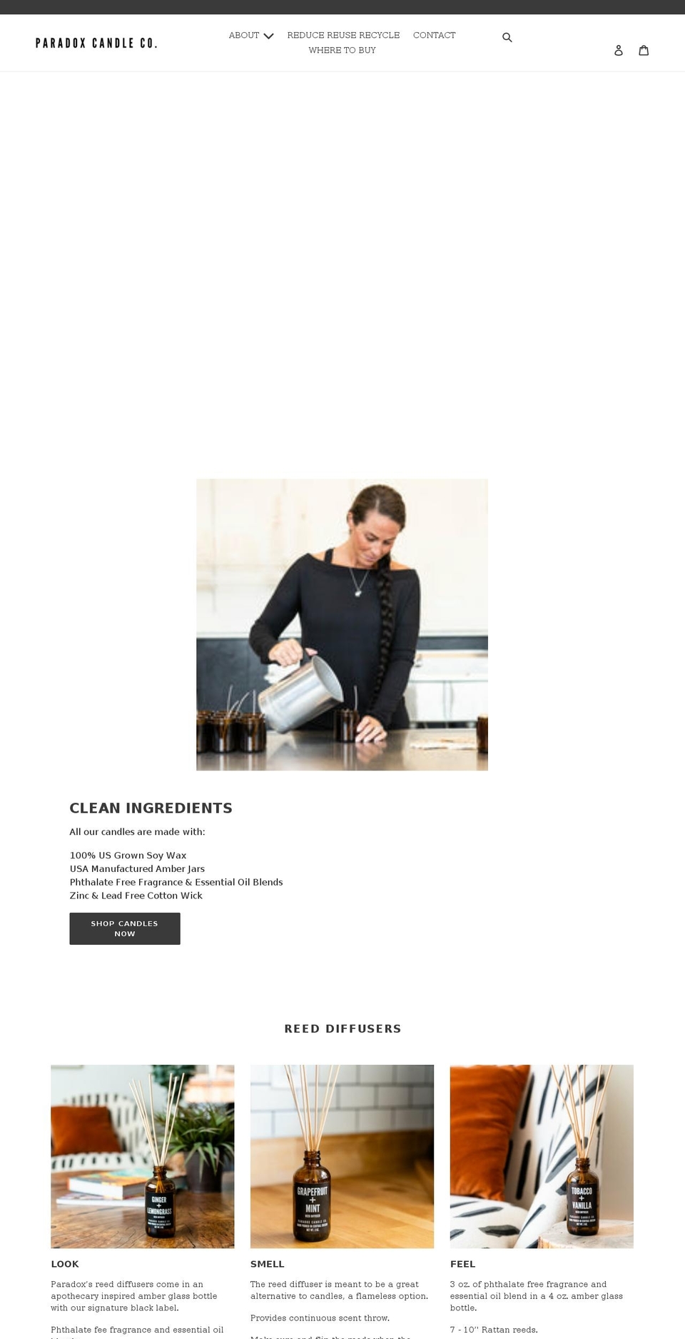 paradoxcandleco.com shopify website screenshot
