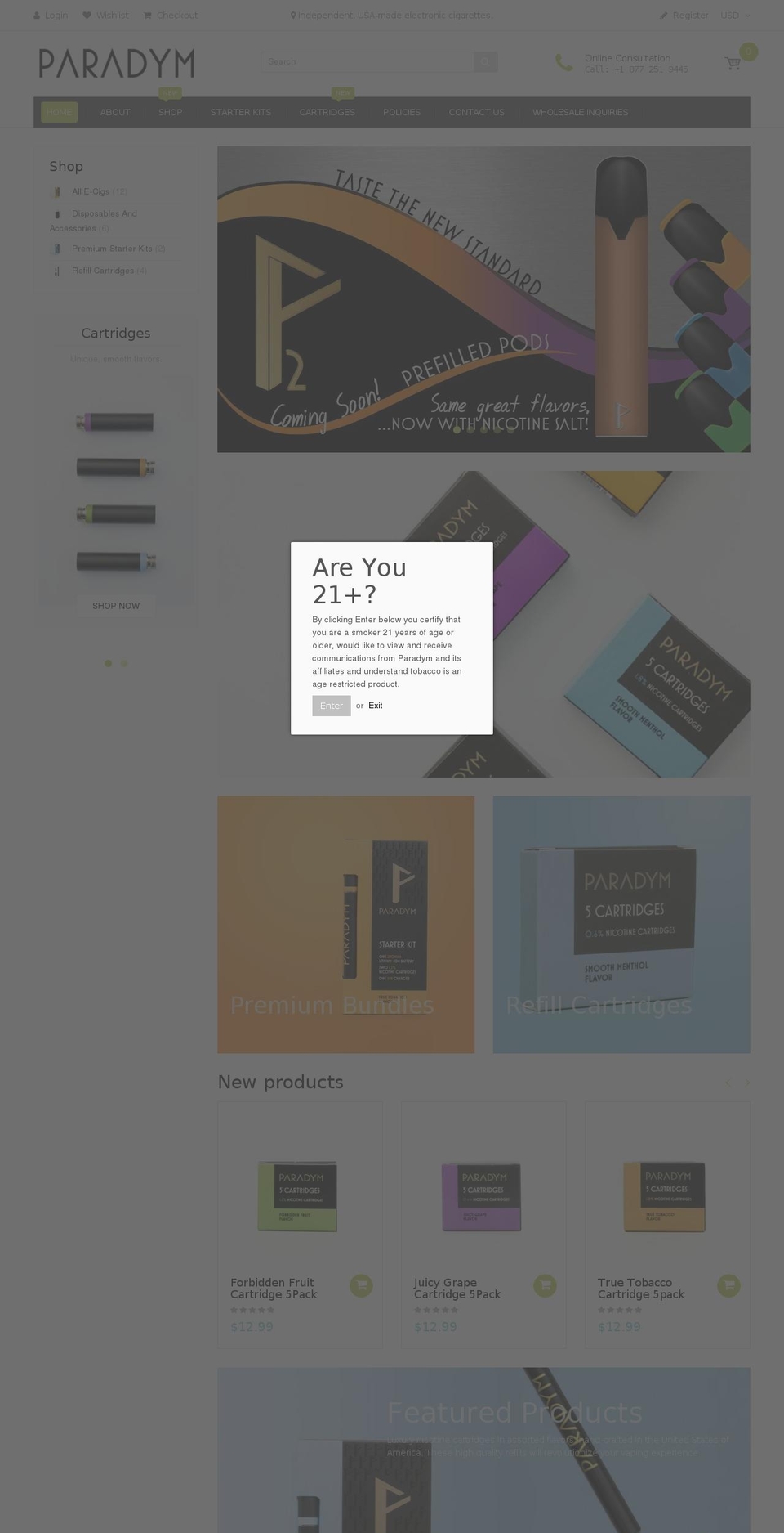 paradymecigs.com shopify website screenshot