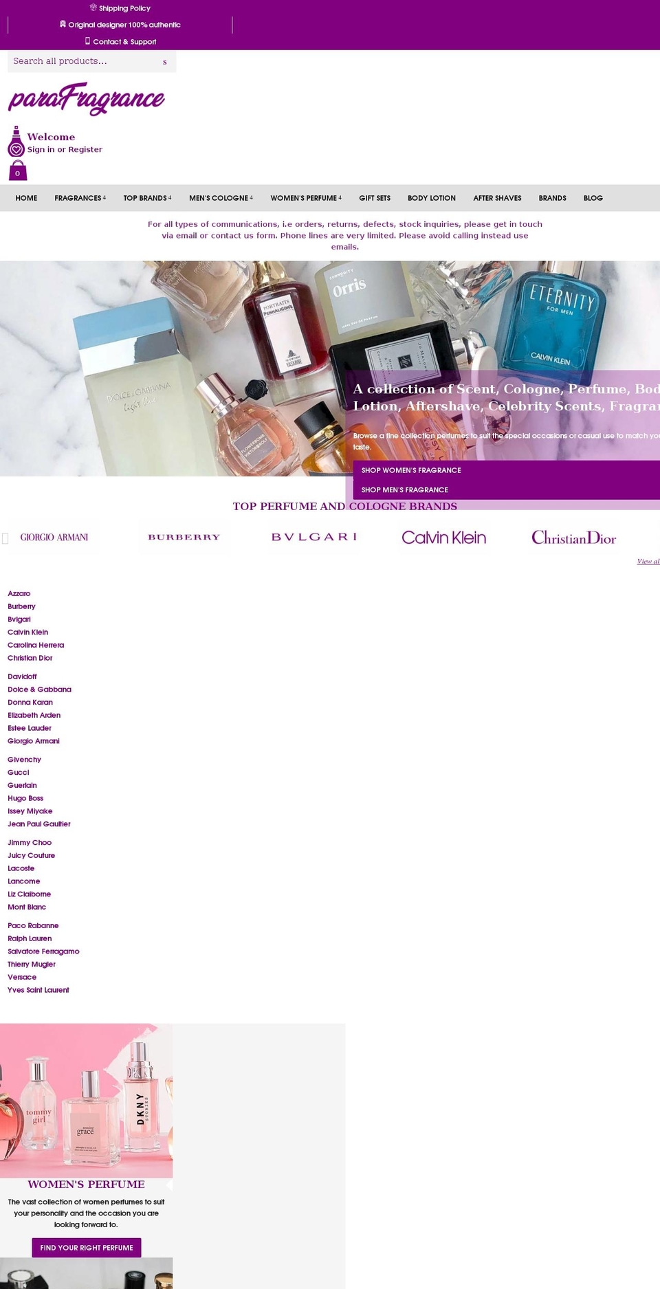 parafragrance.com shopify website screenshot