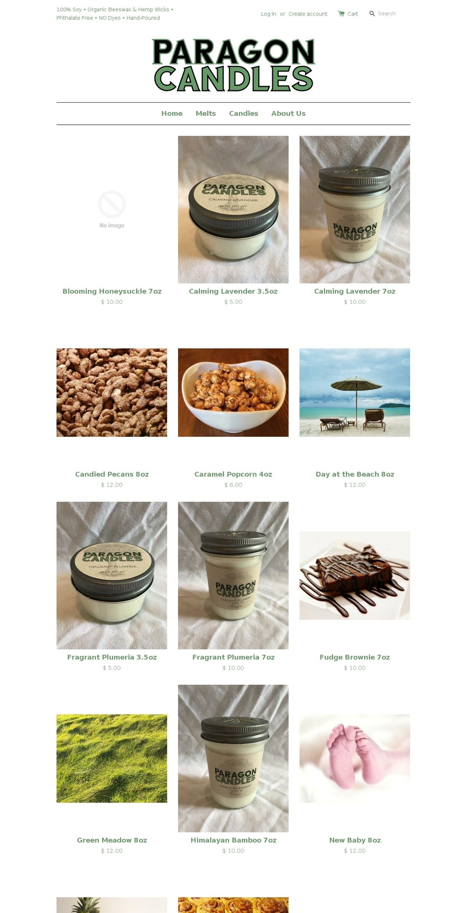 paragoncandles.com — Shopify storefront screenshot