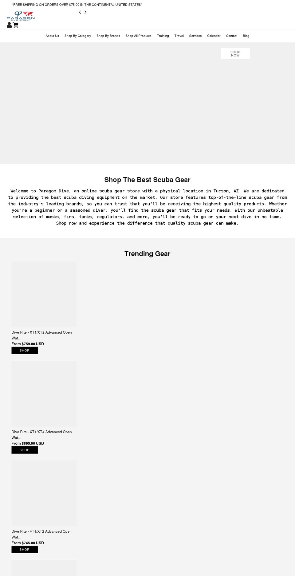 paragondivestore.com shopify website screenshot