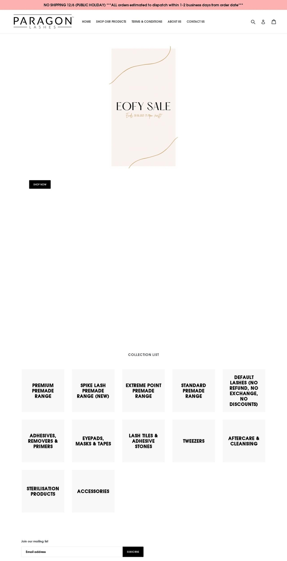 paragonlashes.com.au shopify website screenshot
