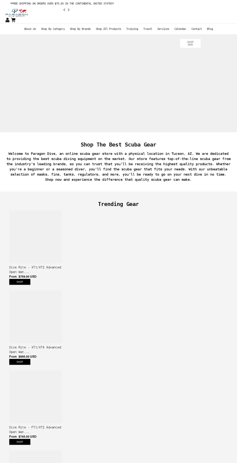 paragonscubaacademy.com shopify website screenshot