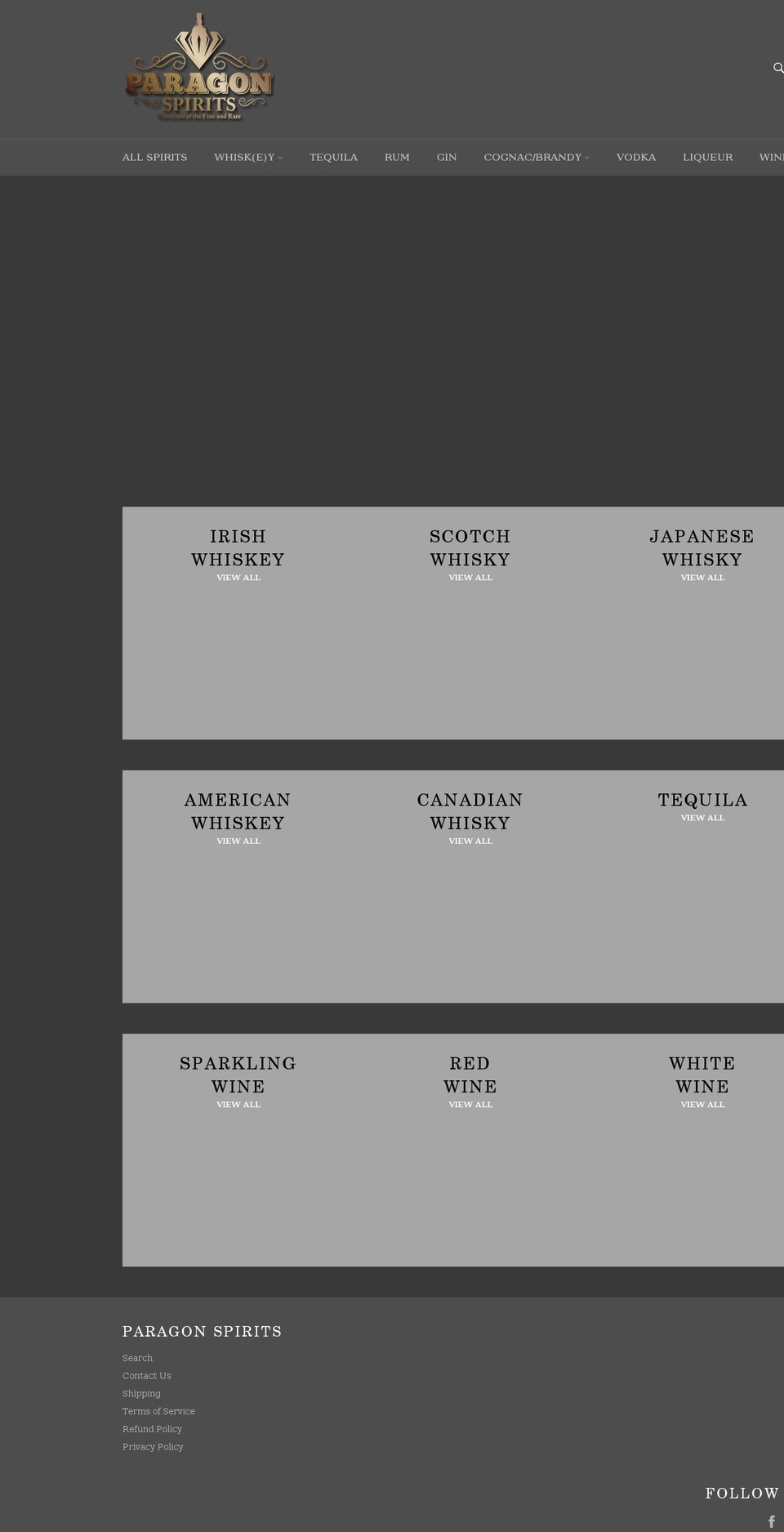 paragonspirits.com shopify website screenshot