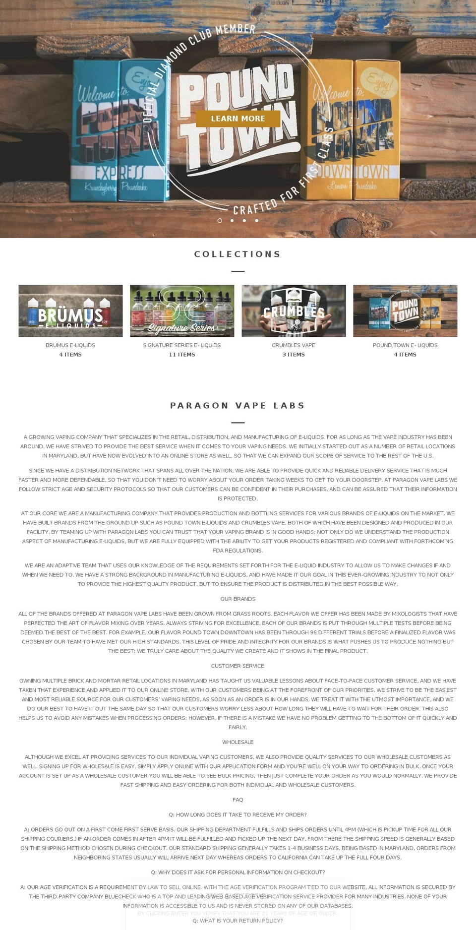 paragonvapelabs.com — Shopify storefront screenshot
