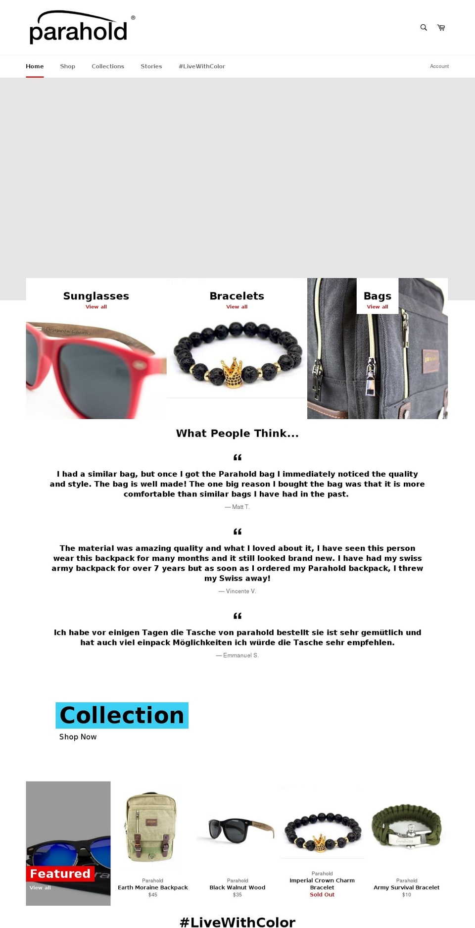 parahold.com shopify website screenshot