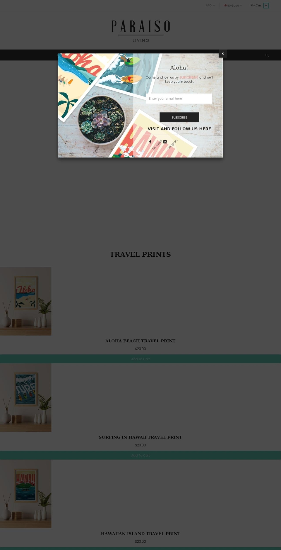 paraisoliving.com shopify website screenshot