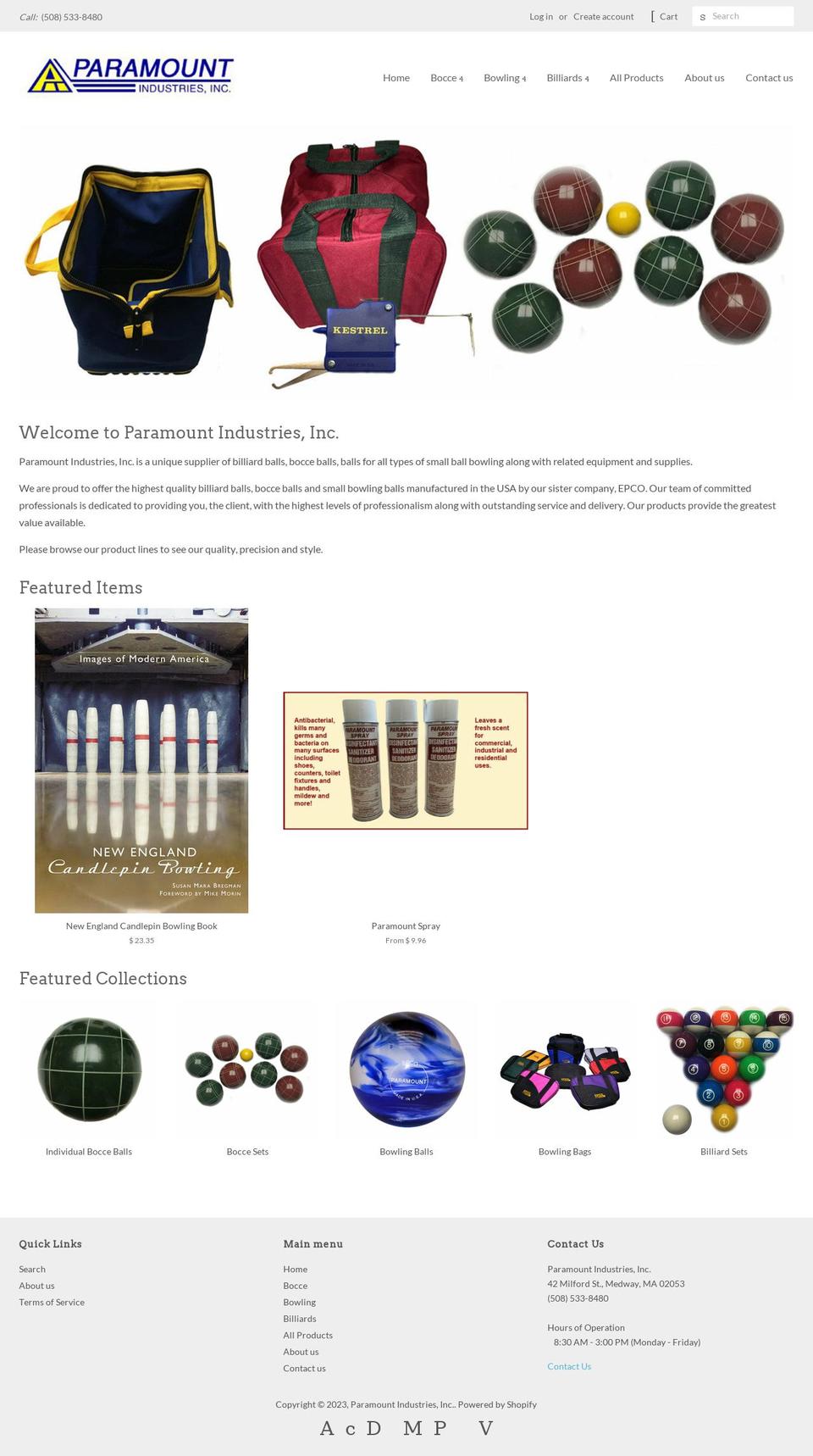 paramountbilliards.com shopify website screenshot