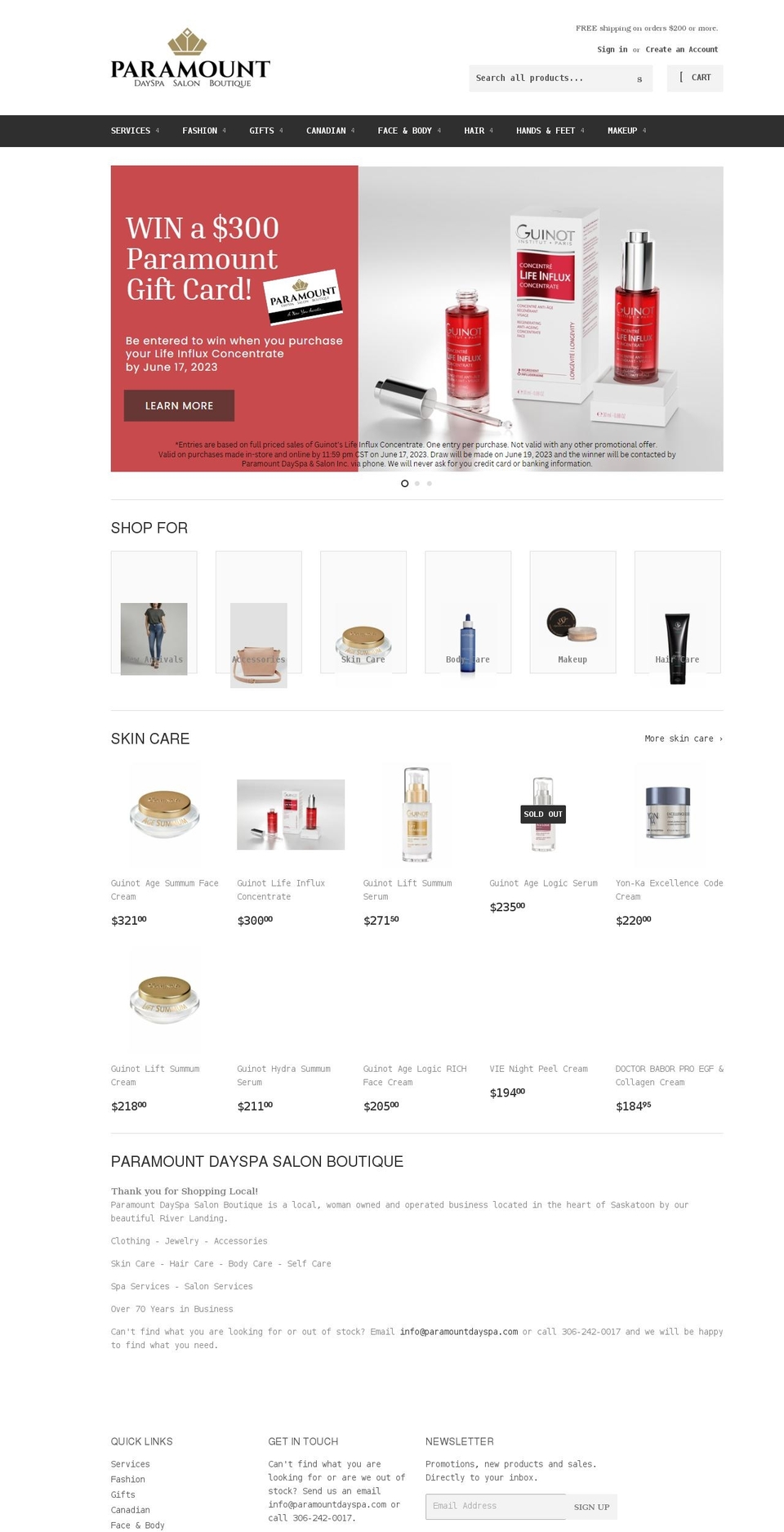 paramountdayspa.ca shopify website screenshot