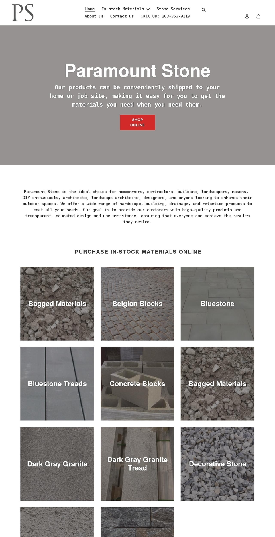 paramountstone.com shopify website screenshot