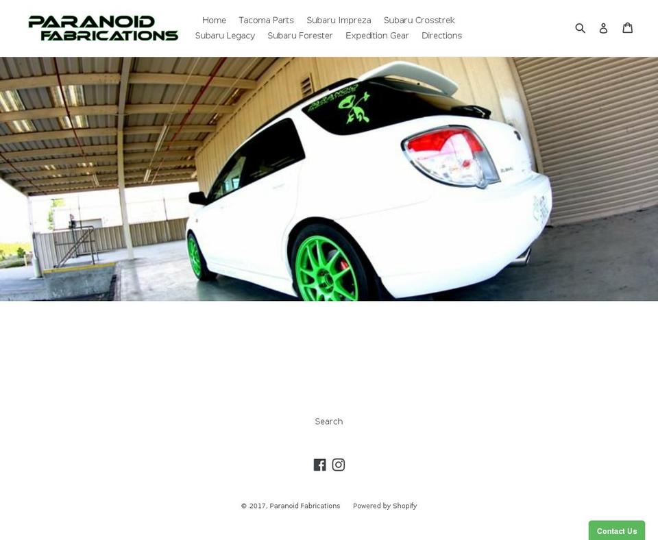 paranoidfabrications.com shopify website screenshot