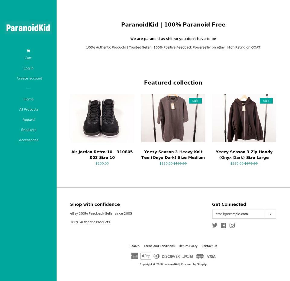 paranoidkid.com — Shopify storefront screenshot