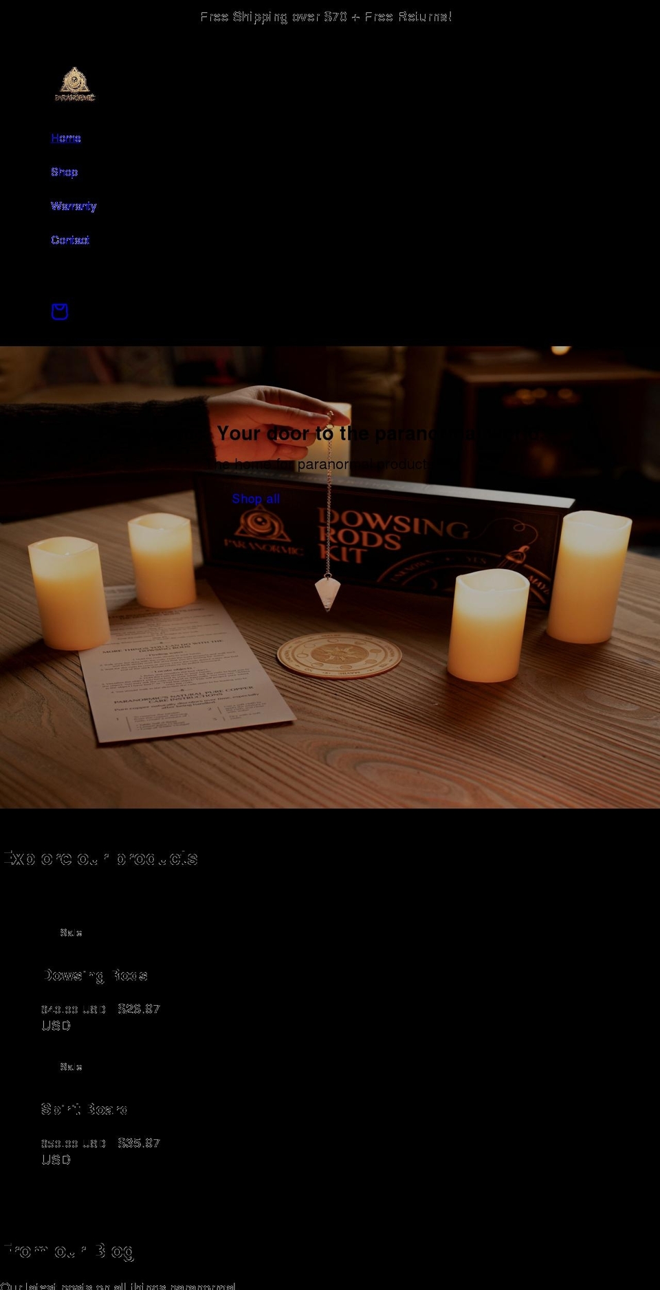 paranormic.com shopify website screenshot