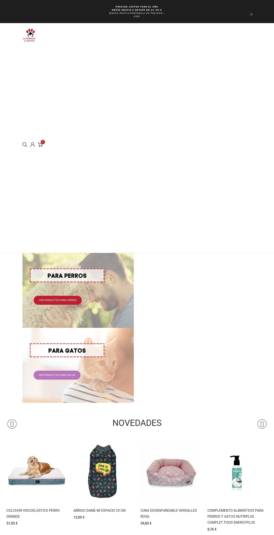 Famipet home Shopify theme site example paraperrosygatos.es
