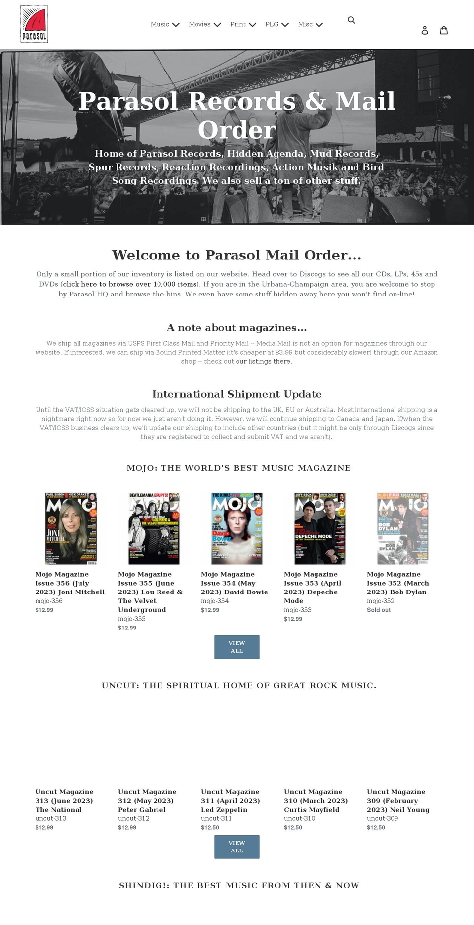 parasolrecords.com shopify website screenshot