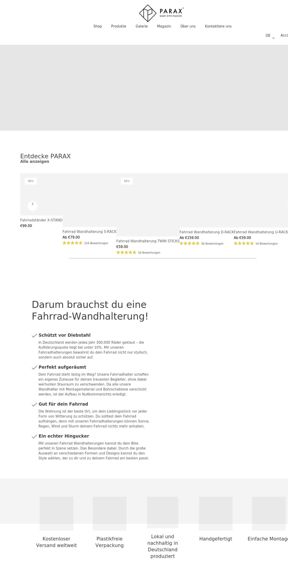 Parax Shopify theme site example parax.de