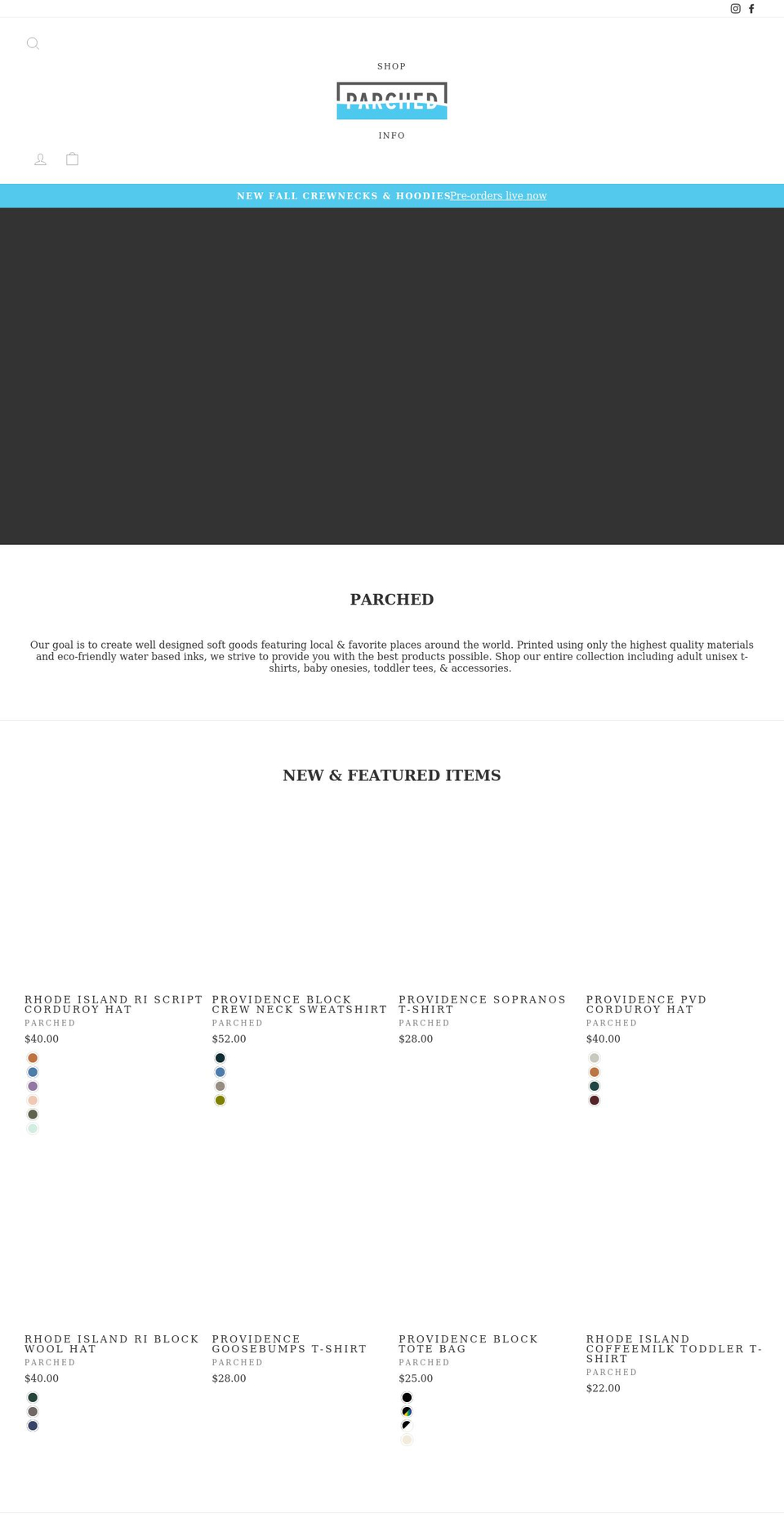 parchedusa.com shopify website screenshot