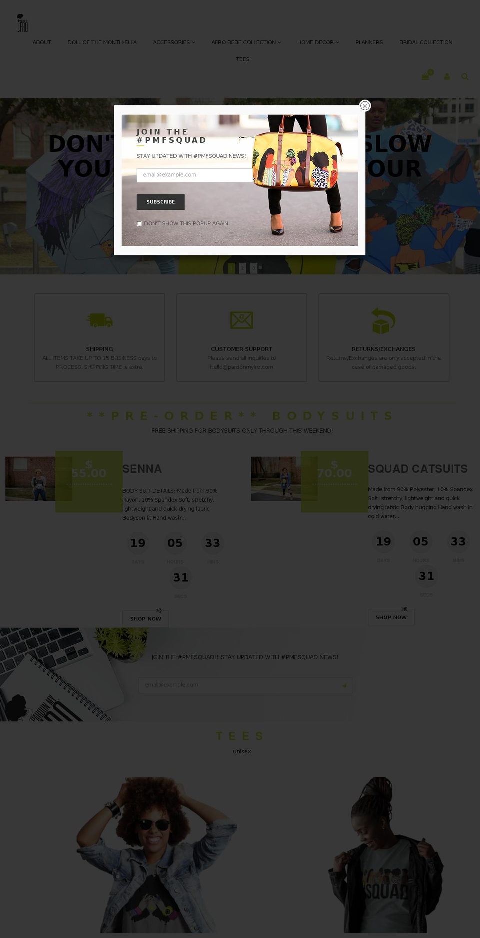 pardonmyfro.com shopify website screenshot