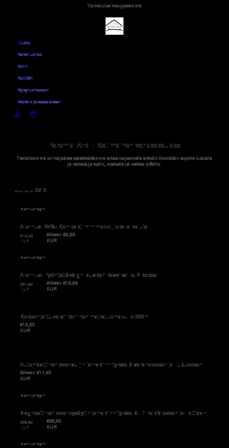 parempiarki.fi shopify website screenshot