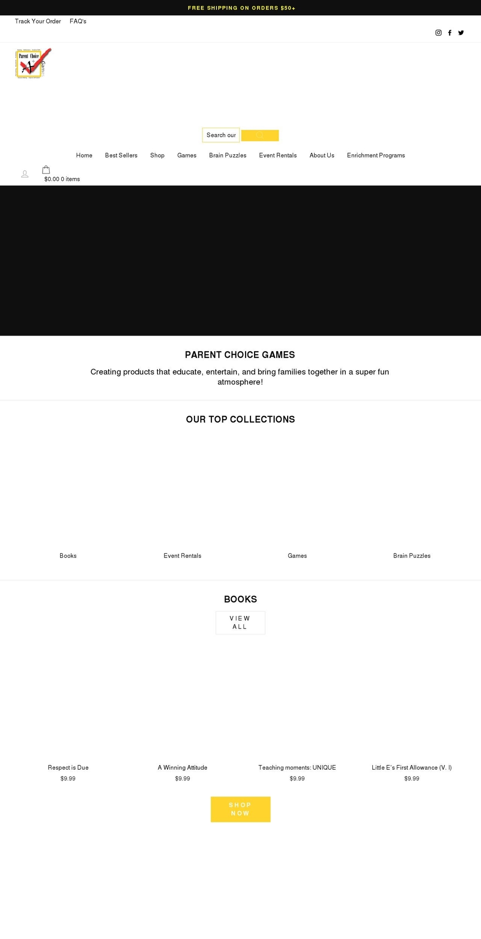 parentchoicegames.org shopify website screenshot