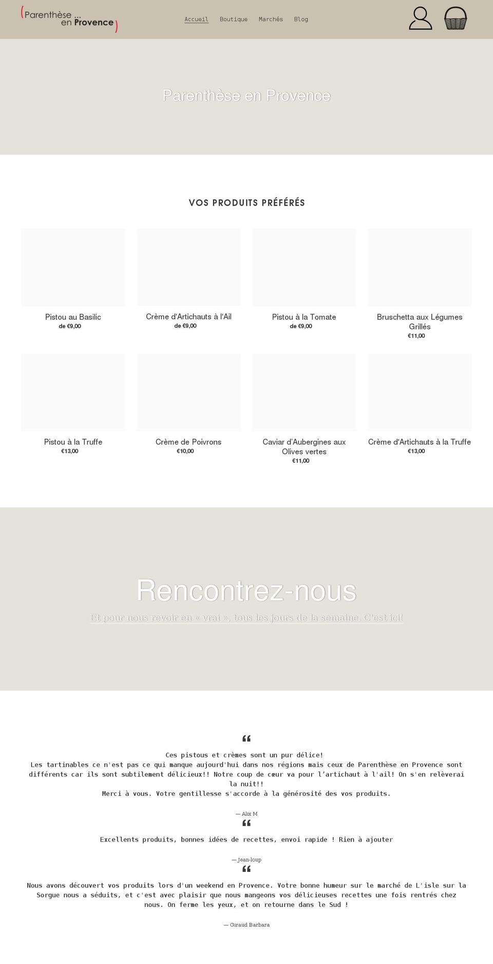 parentheseenprovence.fr shopify website screenshot