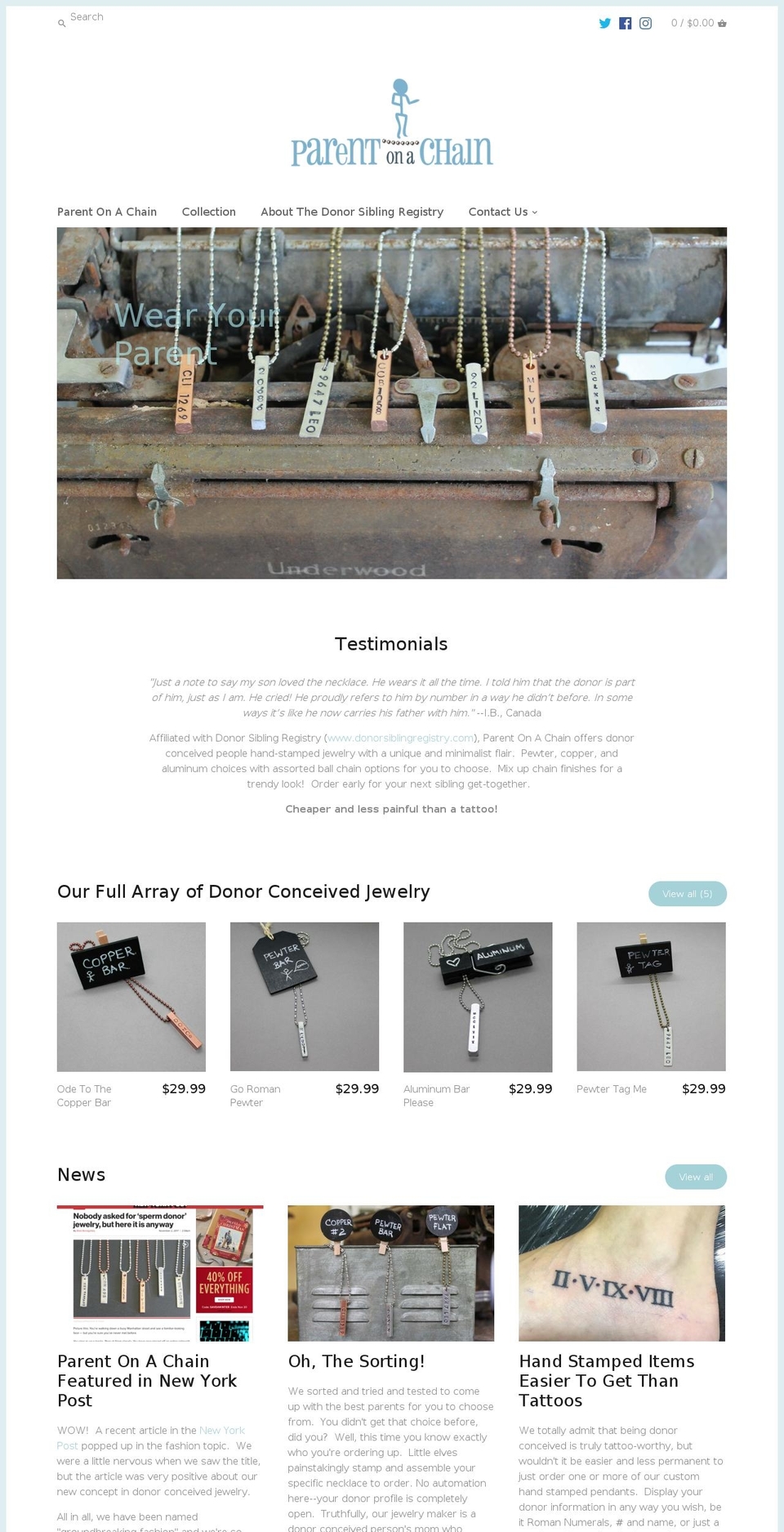 parentonachain.com — Shopify storefront screenshot