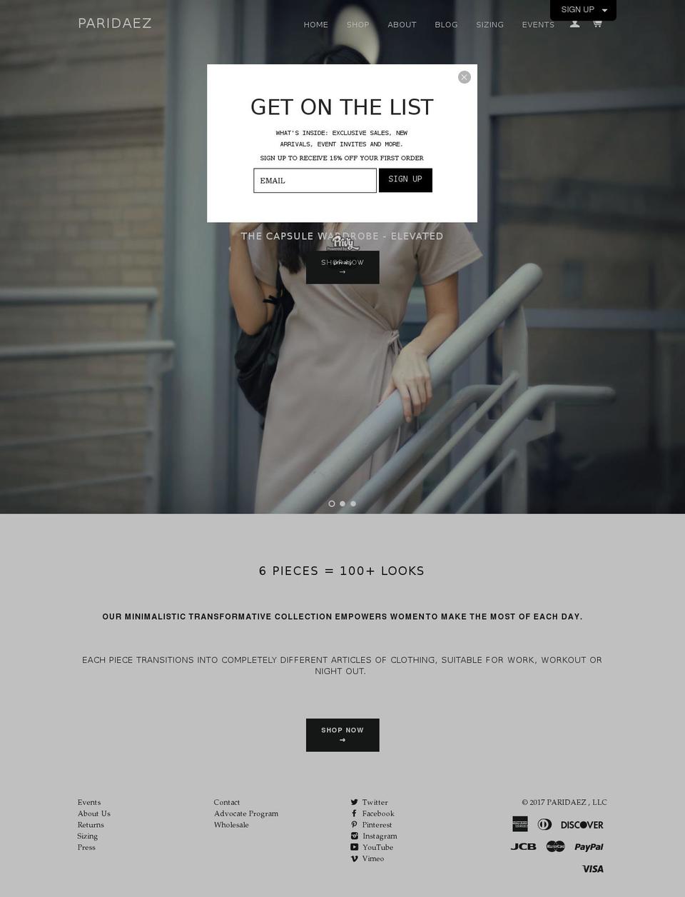 paridaez.com shopify website screenshot