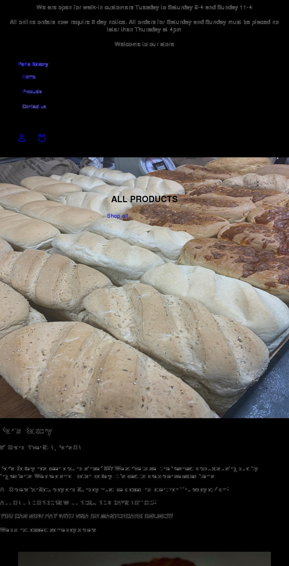 parisbakery.ca shopify website screenshot