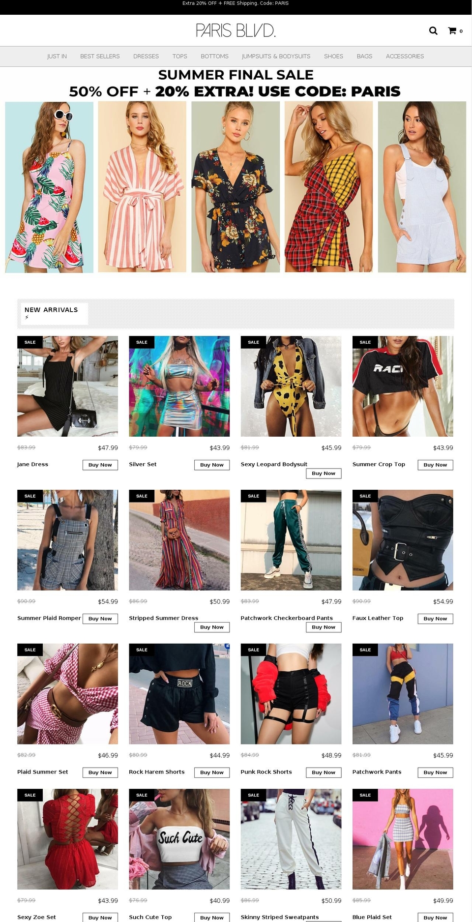 parisblvd.com — Shopify storefront screenshot