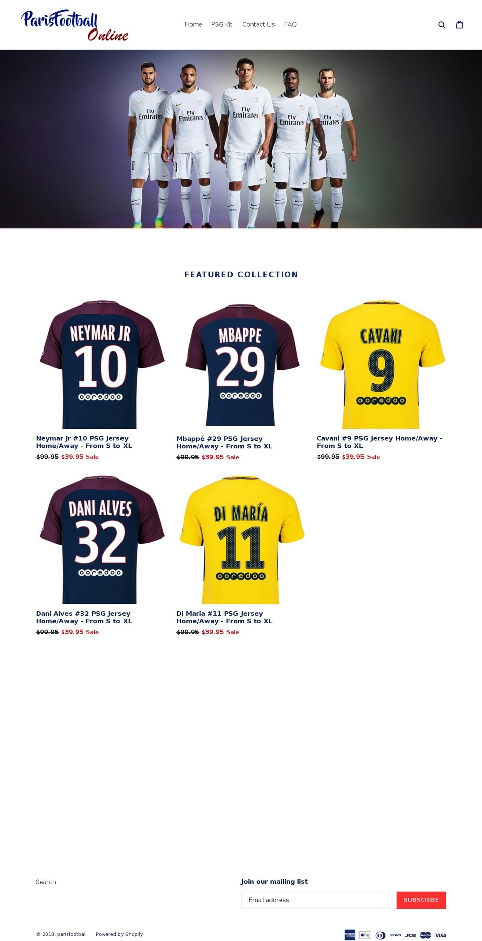 parisfootballdirect.com — Shopify storefront screenshot