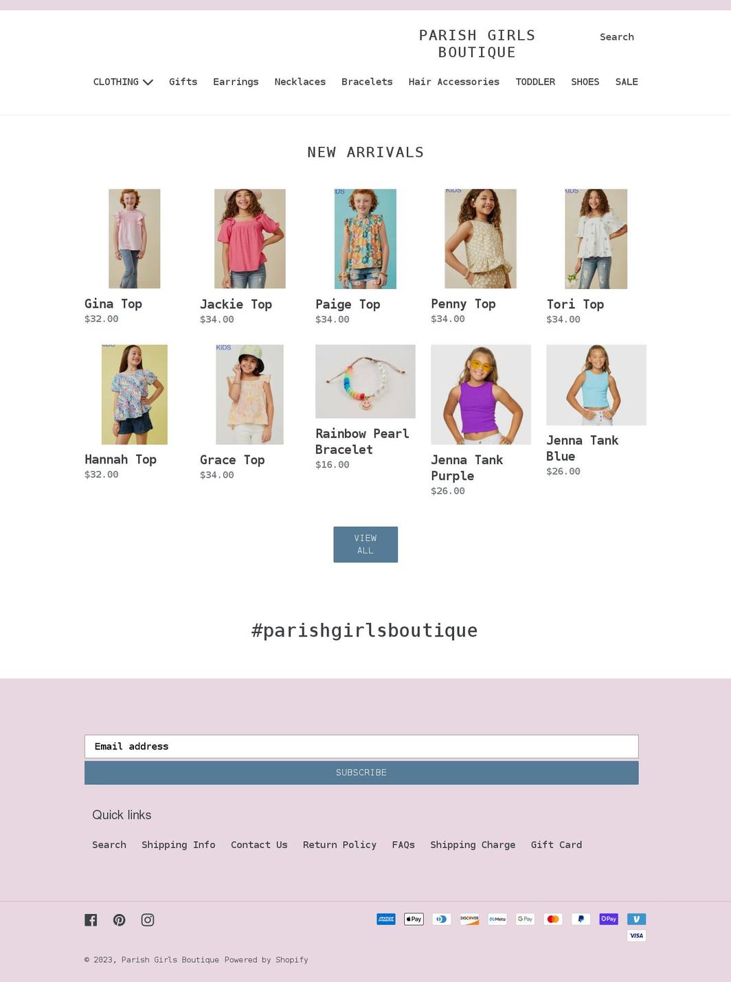 parishgirl.com shopify website screenshot