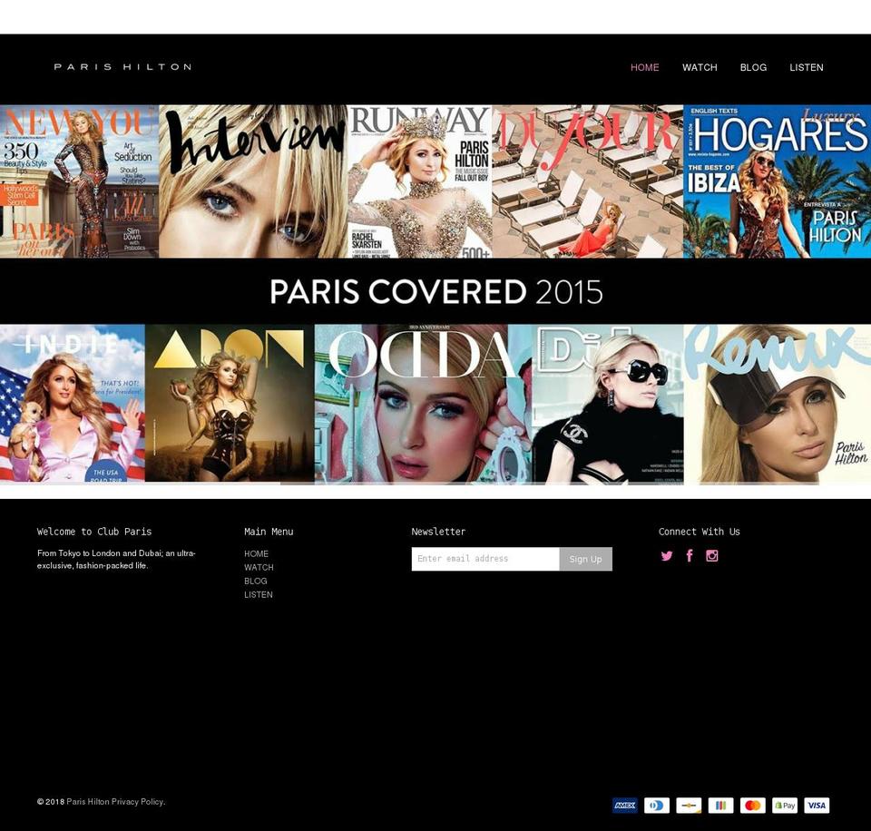parishilton-fanclub.com — Shopify storefront screenshot