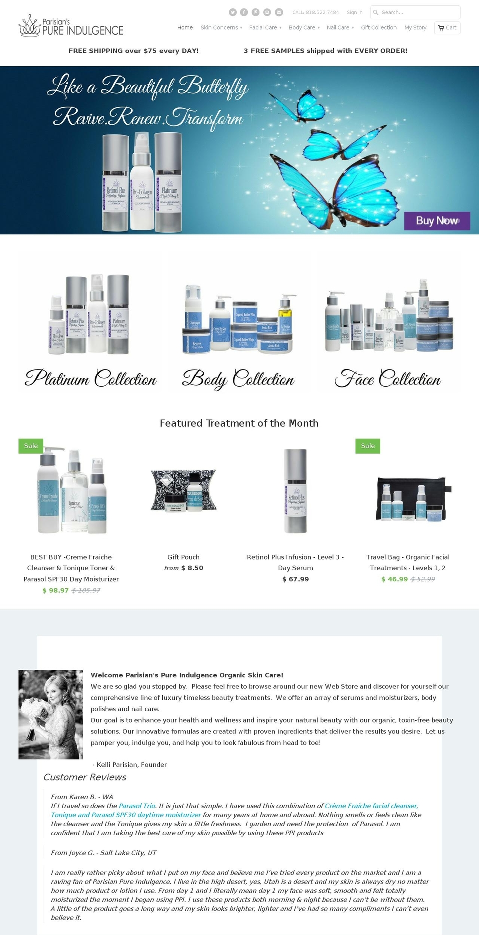 parisianspureindulgence.com shopify website screenshot