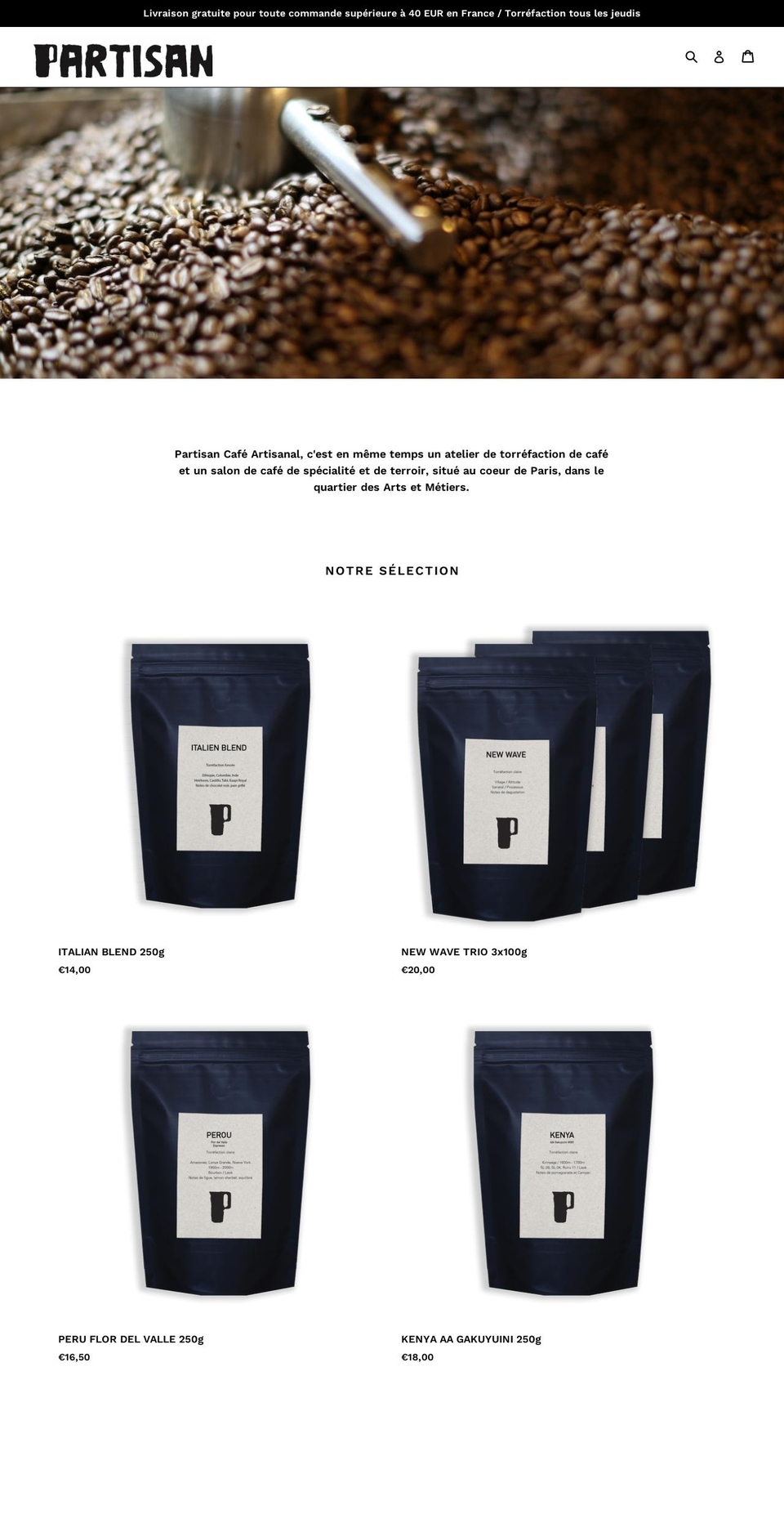 parispartisancafe.com — Shopify storefront screenshot