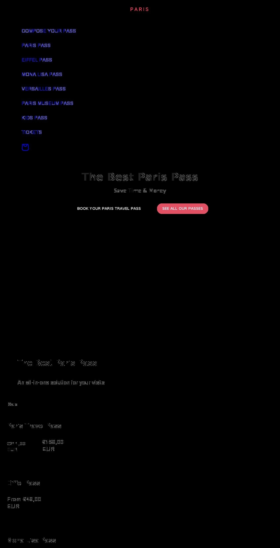 paristravelpass.com shopify website screenshot