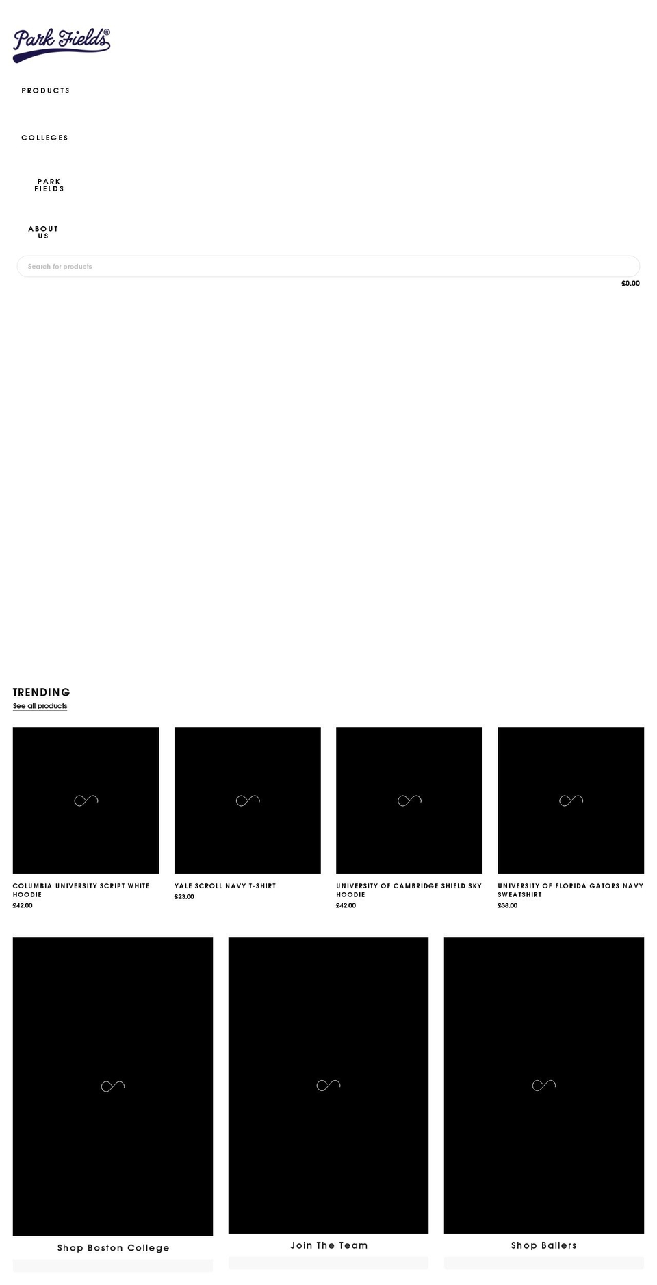 park-fields.com shopify website screenshot