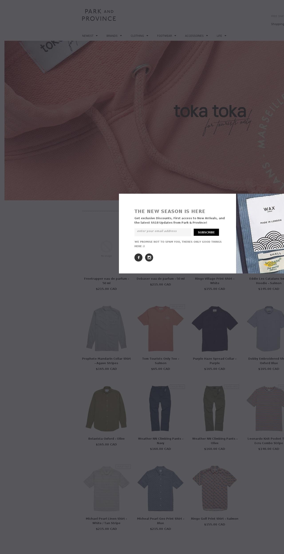 parkandprovince.com — Shopify storefront screenshot