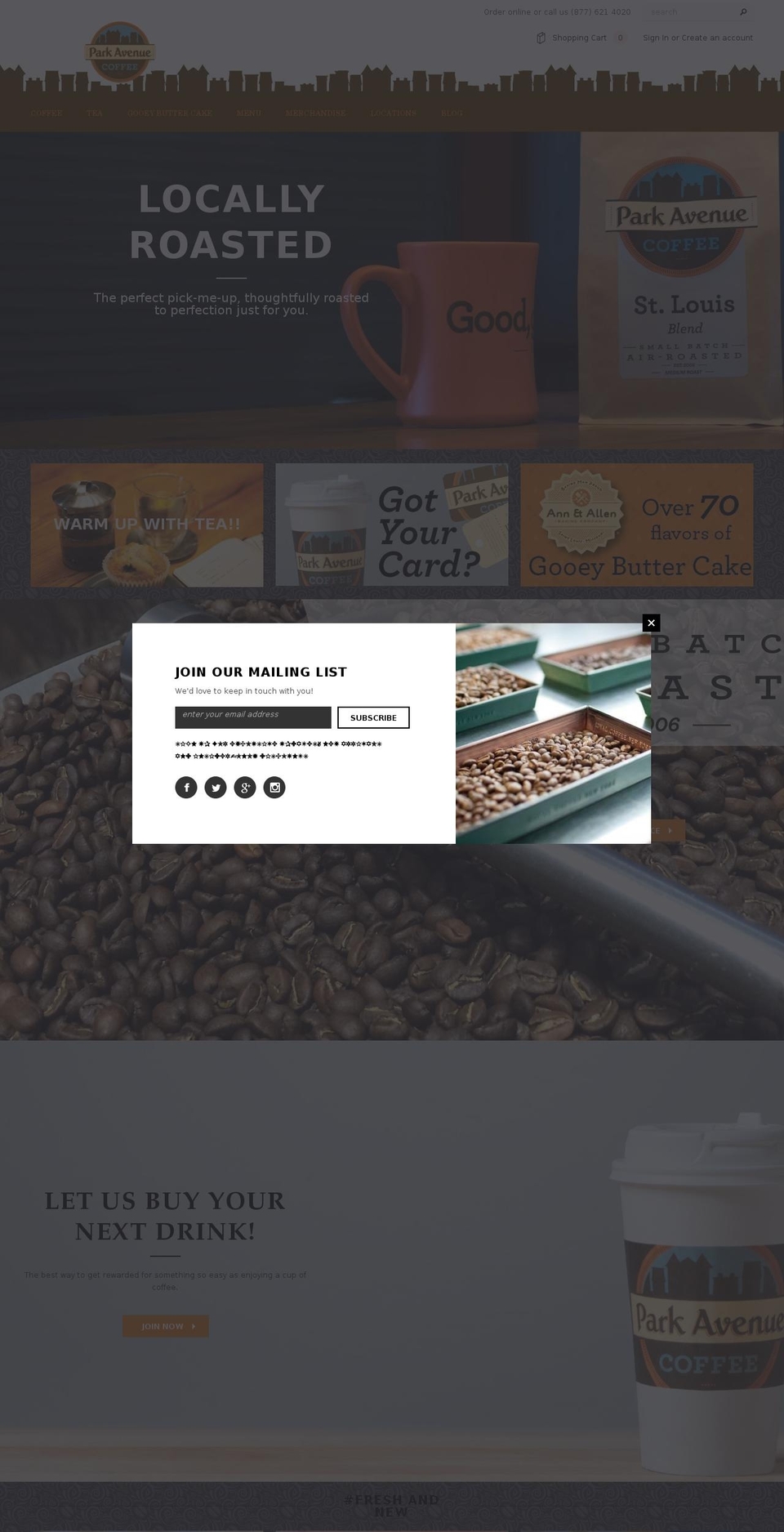 parkavenue.coffee shopify website screenshot