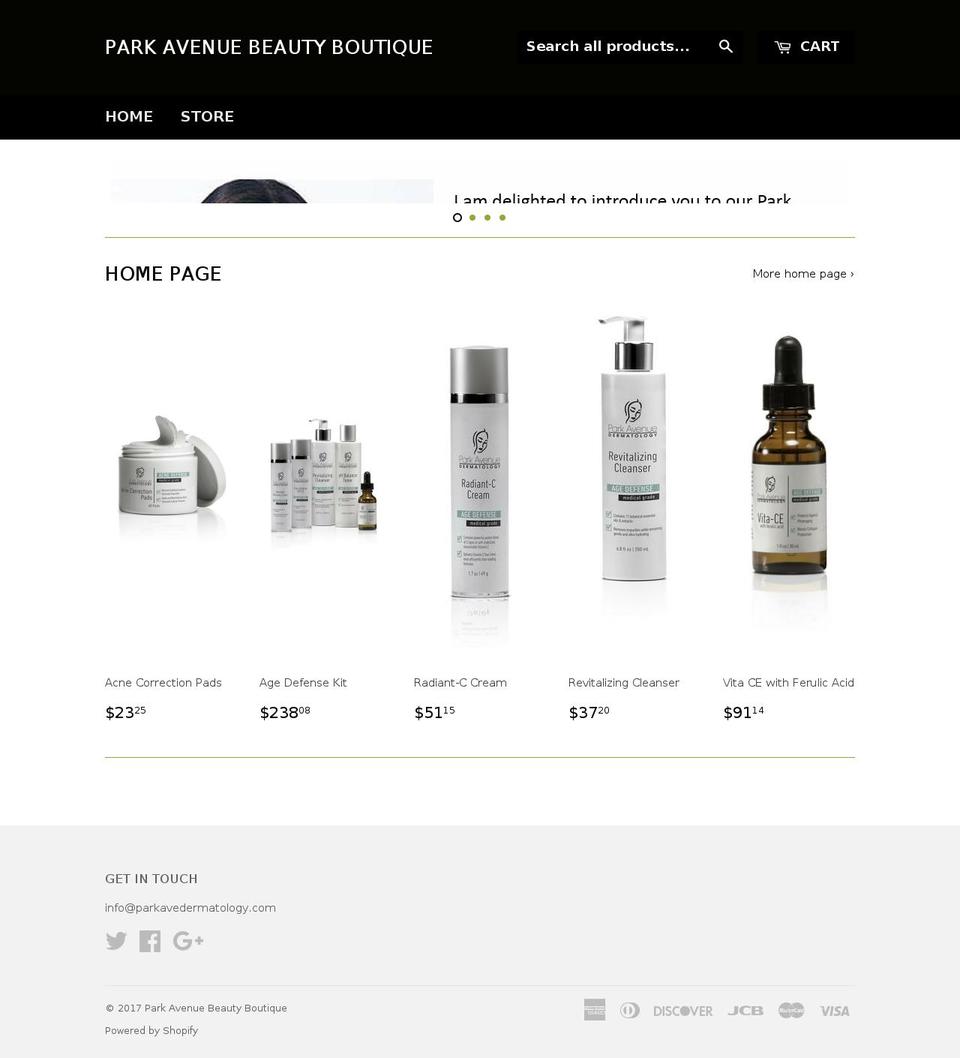 parkavenuebeautyboutique.com shopify website screenshot