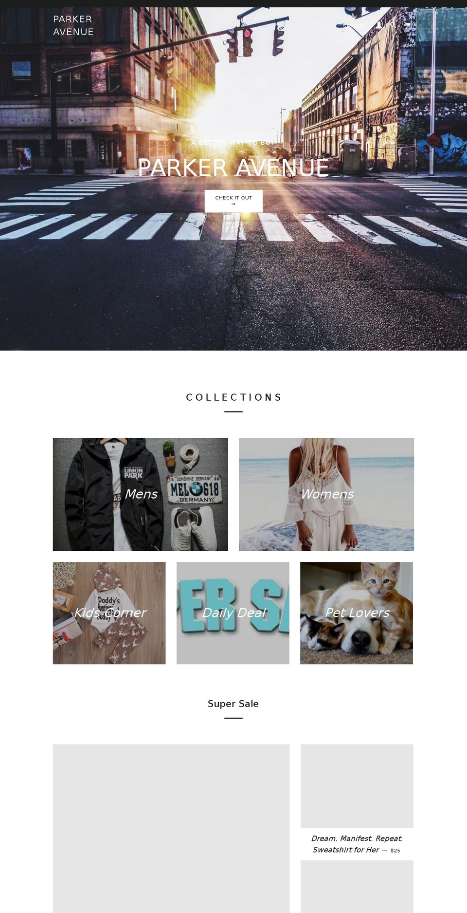 parker-avenue.com — Shopify storefront screenshot