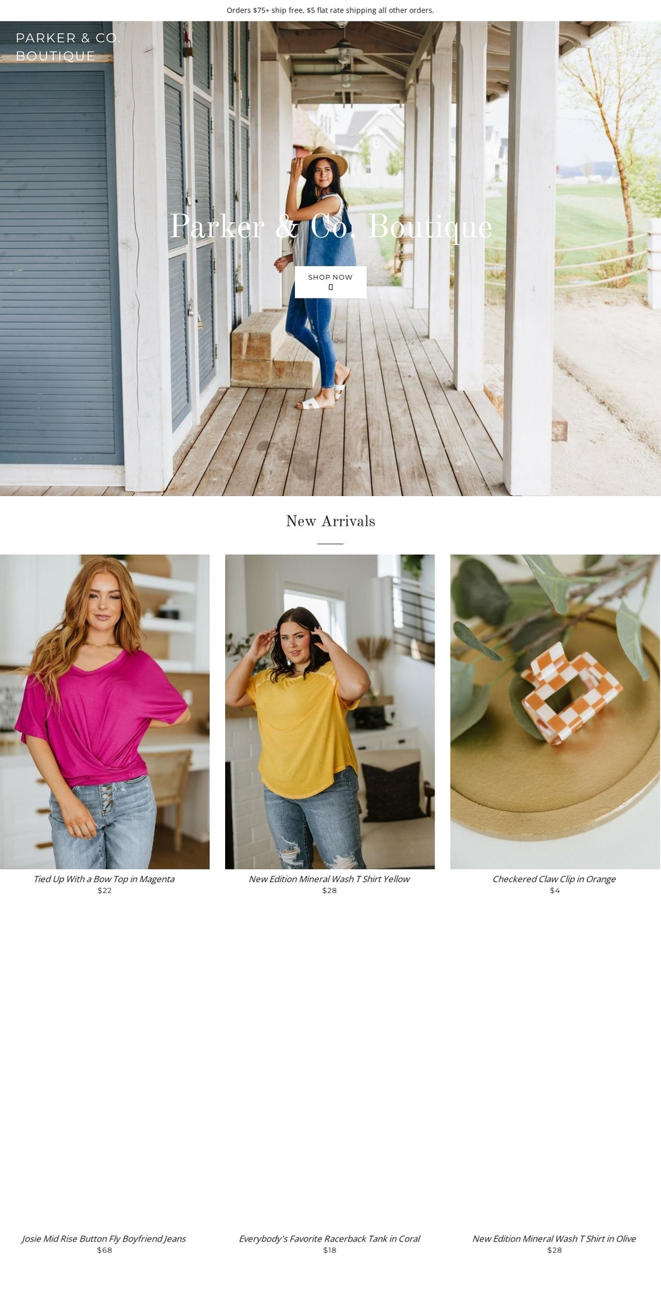 parkerandcoboutique.com shopify website screenshot