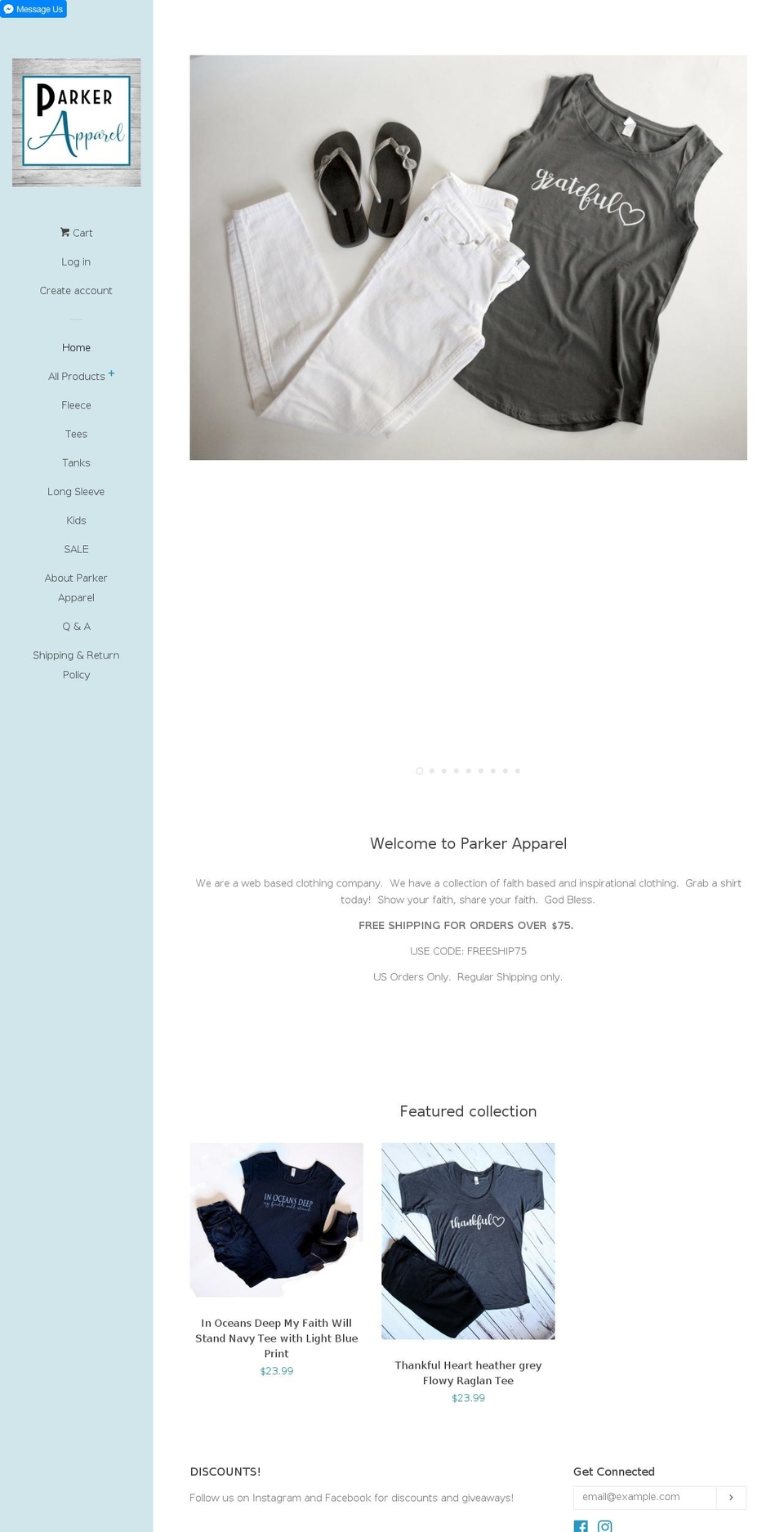 parkerapparel.com — Shopify storefront screenshot