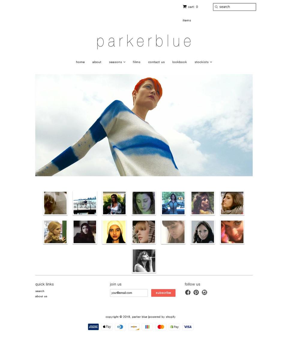 parkerbluecollection.com shopify website screenshot