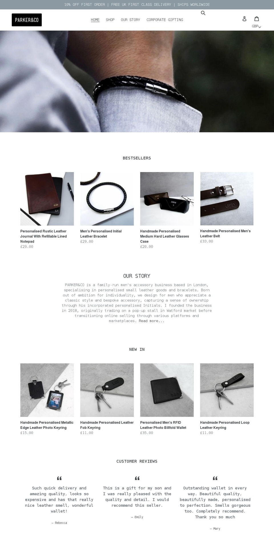 parkercoleather.com shopify website screenshot