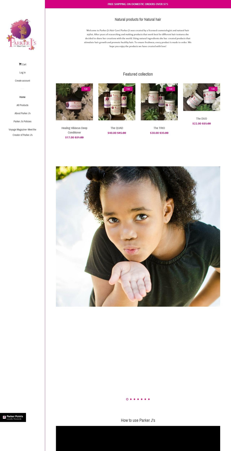 parkerjshaircare.com — Shopify storefront screenshot