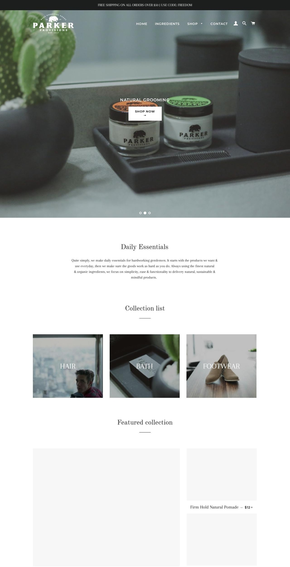 parkerprovisions.com — Shopify storefront screenshot