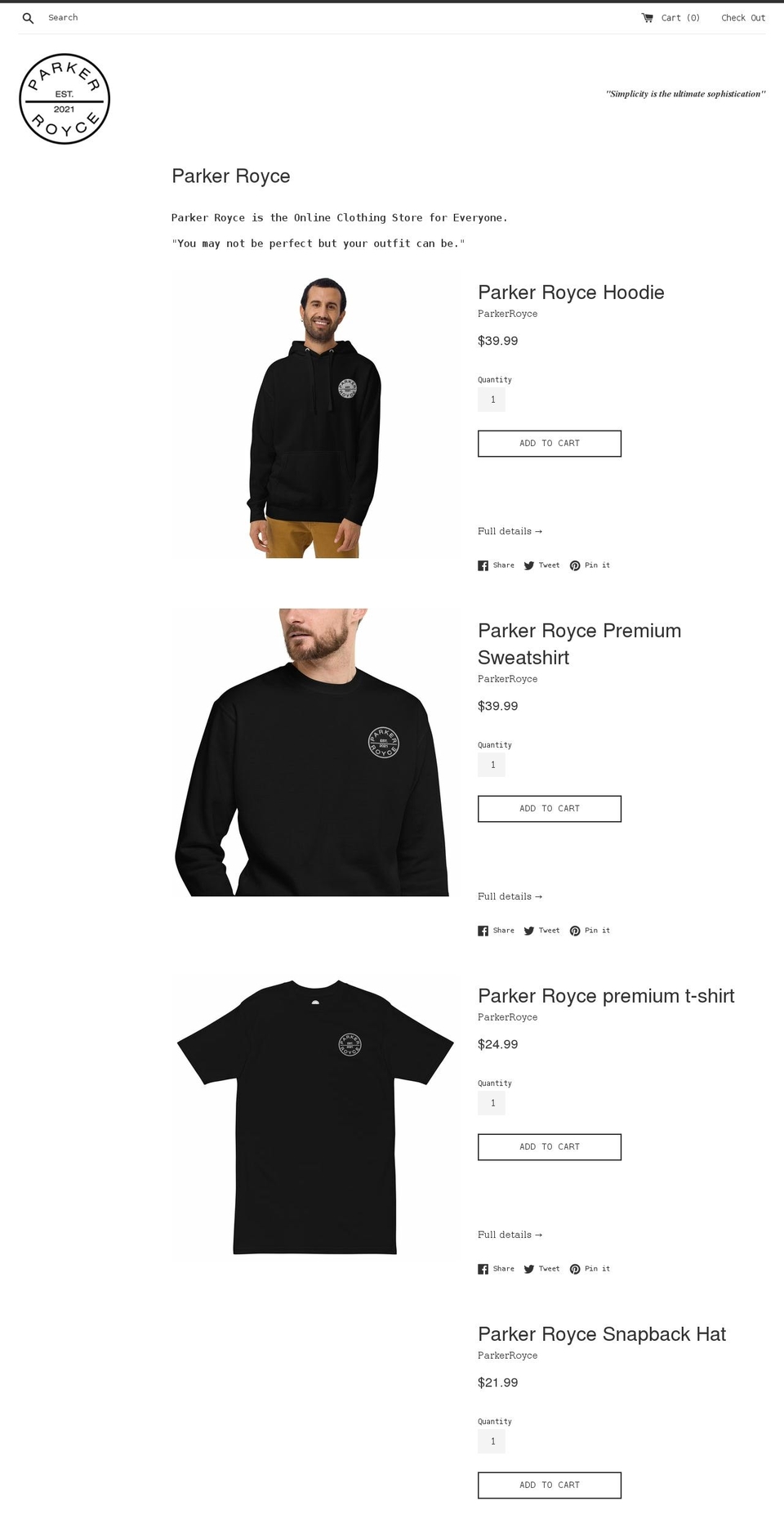 parkerroyce.com shopify website screenshot