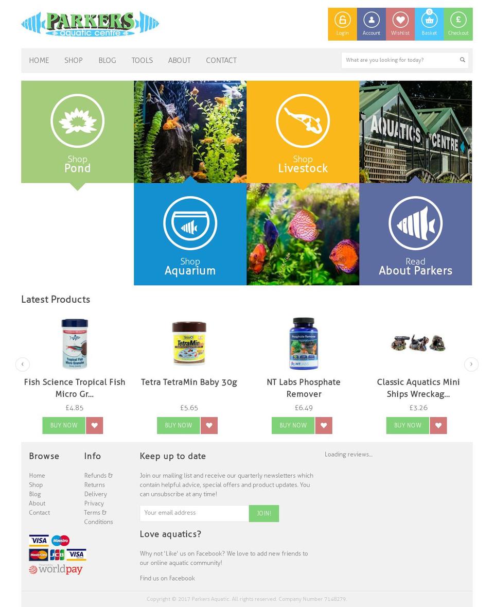 parkersaquatic.com shopify website screenshot